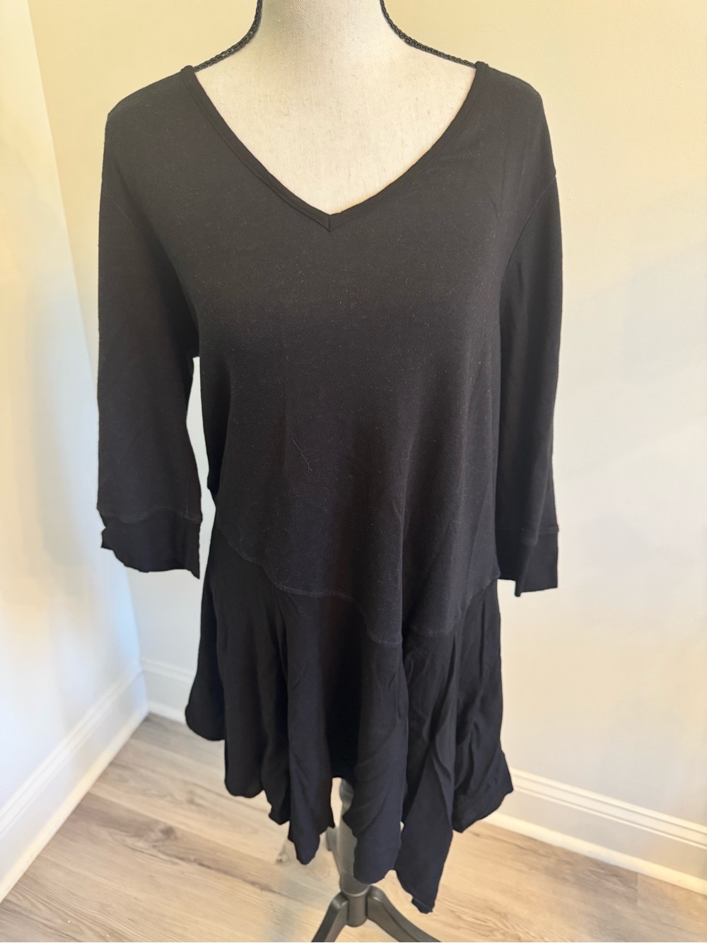 M. Rena Black V-Neck Tiered Tunic